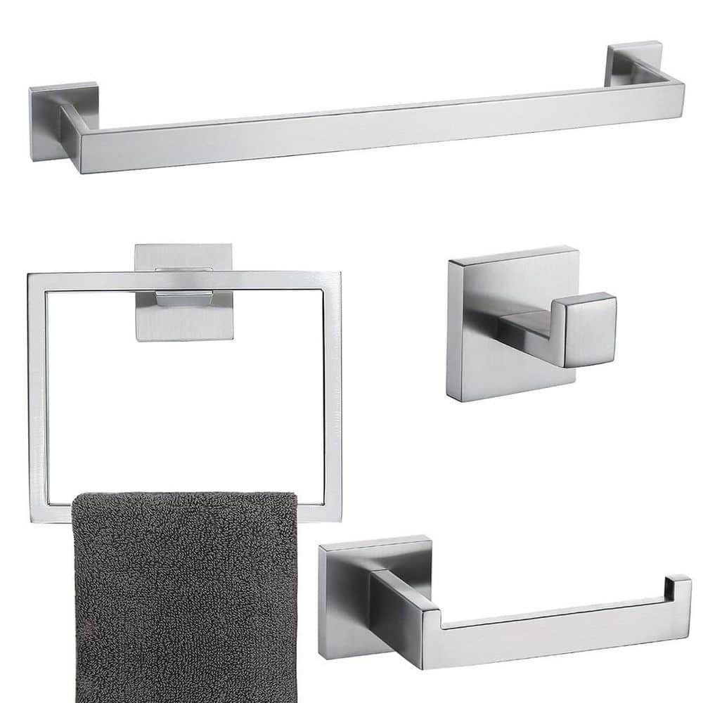 4-Piece Bath Hardware Set with 23.6 in. Towel Bar, Toilet Paper Holder, Tow