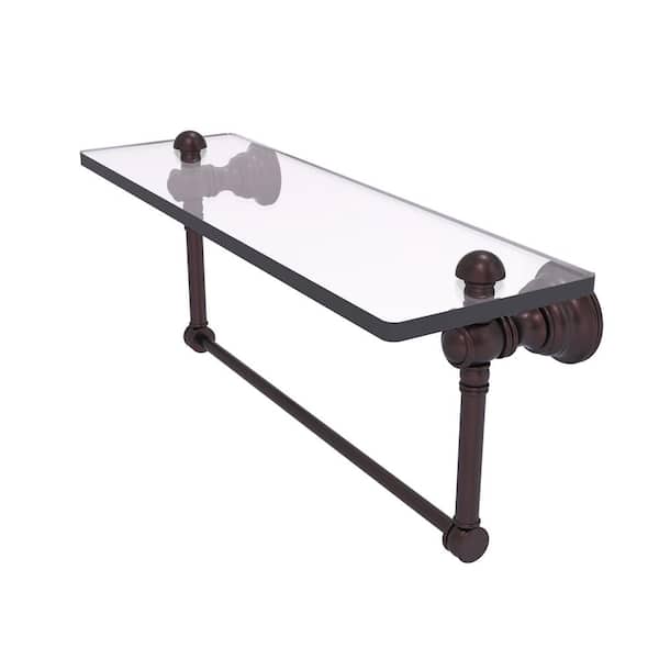 Allied Brass Carolina 16 in. W x 7 in. H x 5.54 Glass Rectangular Shelf in Antique Bronze with Integrated Towel Bar