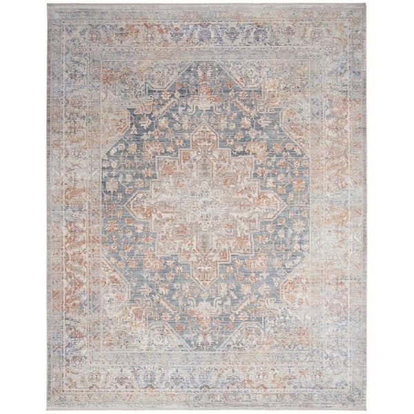 Nourison Timeless Classics Ivory Blue 10 ft. x 13 ft. Center medallion Traditional Area Rug