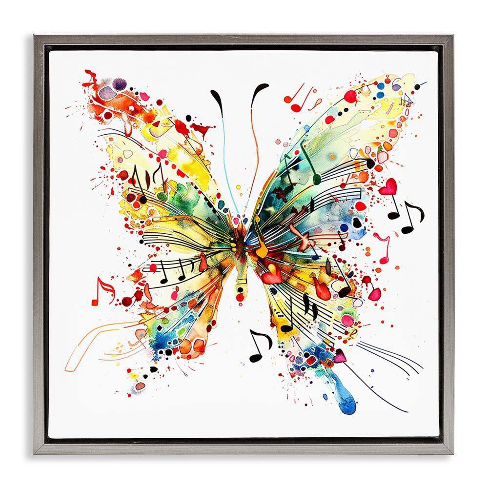 Musical Song Butterfly by LSR Design Studio Gray Floater Frame Animal Graphic Art Print 25 in. x 25 in. price history on PriceWatchPro