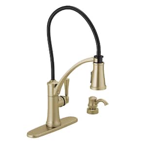 Foundry Single-Handle Pull-Down Sprayer Kitchen Faucet with ShieldSpray and Soap Dispenser in Champagne Bronze