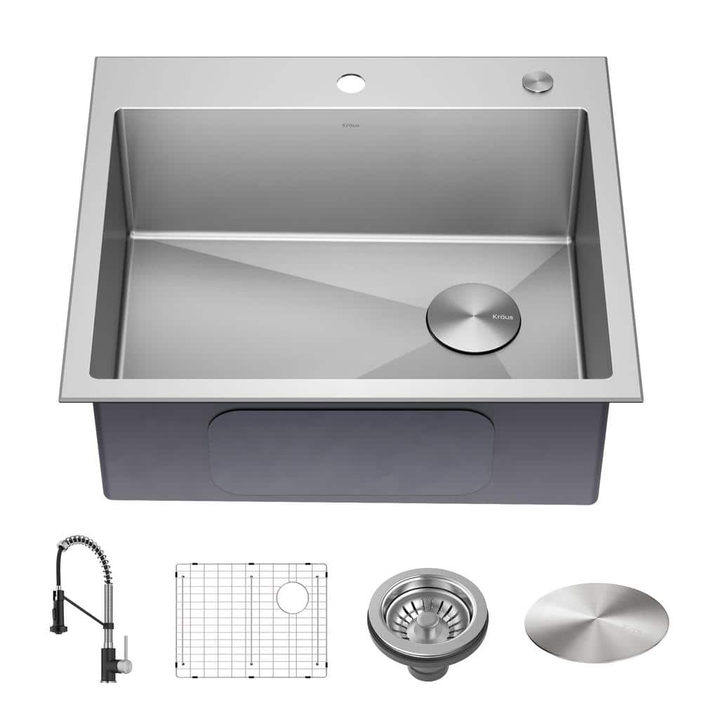 Loften 25 in. Drop-In/Undermount Single Bowl 18 Gauge Stainless Steel Kitchen Sink with Faucet in Black and Steel