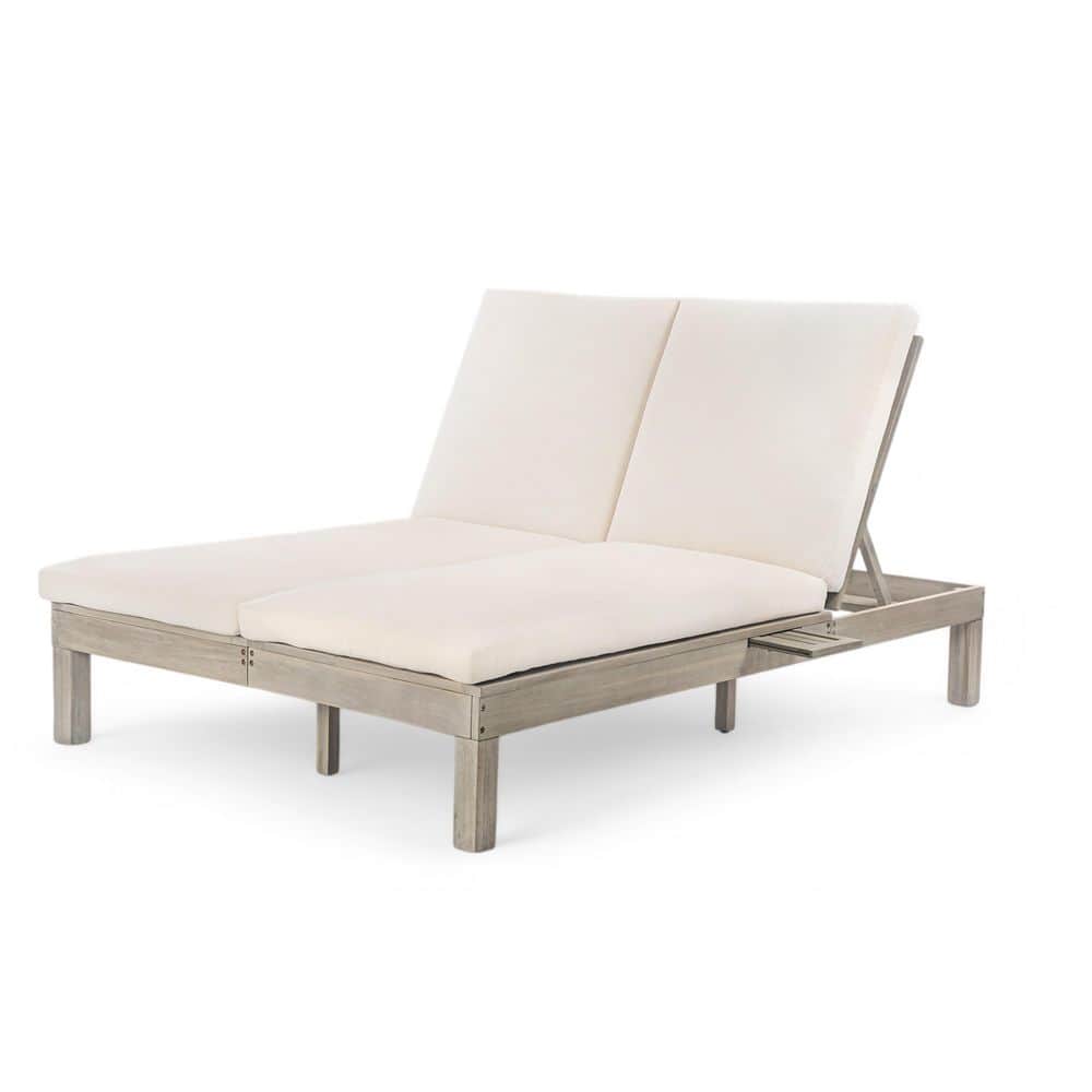 Gray Acacia Wood Outdoor Double Chaise Lounge with Beige Cushions price history on PriceWatchPro