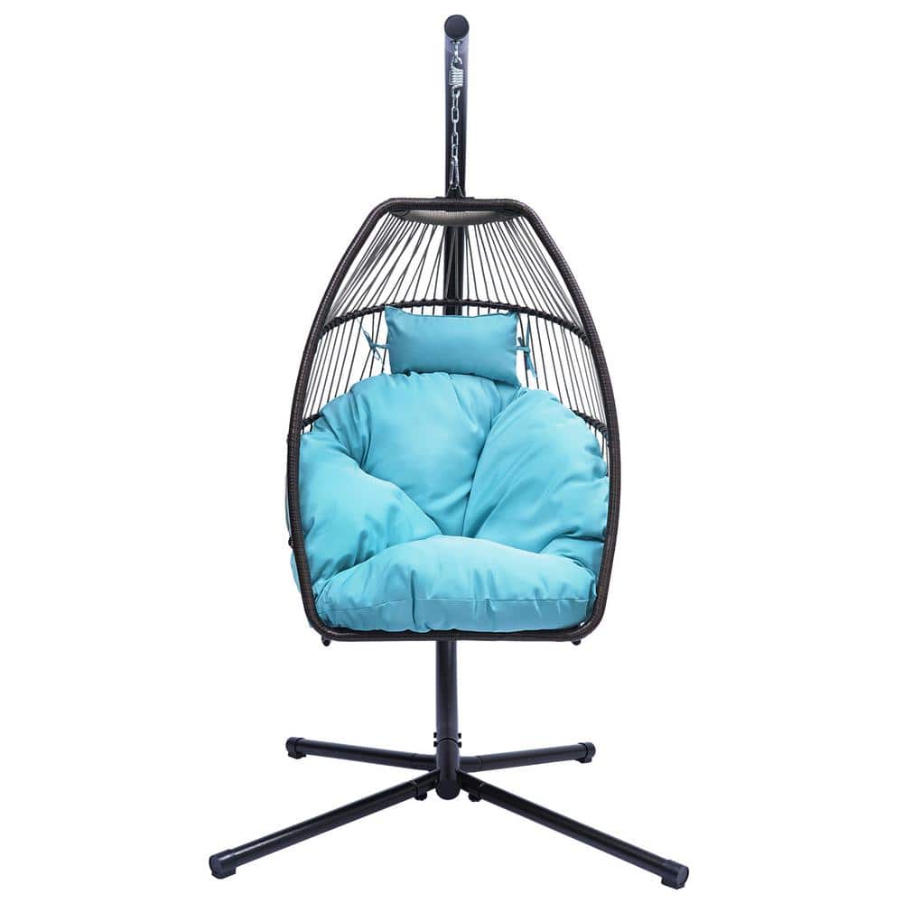 Outdoor 1-Person Wicker and Steel Patio Swing, Egg Chair with C Type Bracke