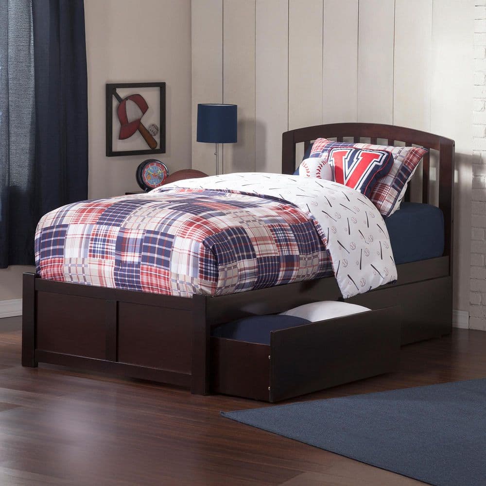 Richmond Espresso Twin Solid Wood Storage Platform Bed with Flat Panel Foot Board and 2 Bed Drawers price history on PriceWatchPro