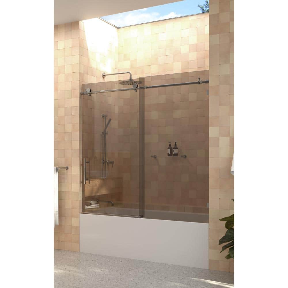 Equinox 60" Frameless Bronze Tinted Sliding Bathtub Door