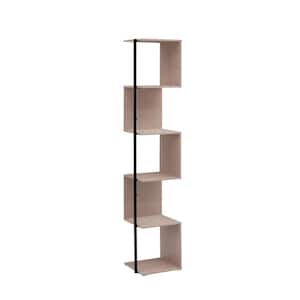 Yaztra 62.25 in. Tall Blush Pink Composite 5-Shelf Corner Bookcase With Cylinder Metal Leg Post