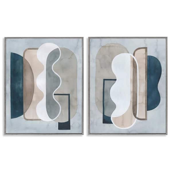 Stupell Industries Wavy Retro Contemporary by Grace Popp 2-Pieces Gray Framed Abstract Giclee Art Print 30 in. x 24 in.