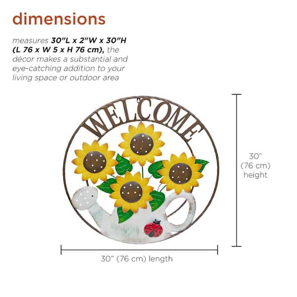 Alpine Corporation 30 in. Round Large Sunflower Welcome Wall Art
