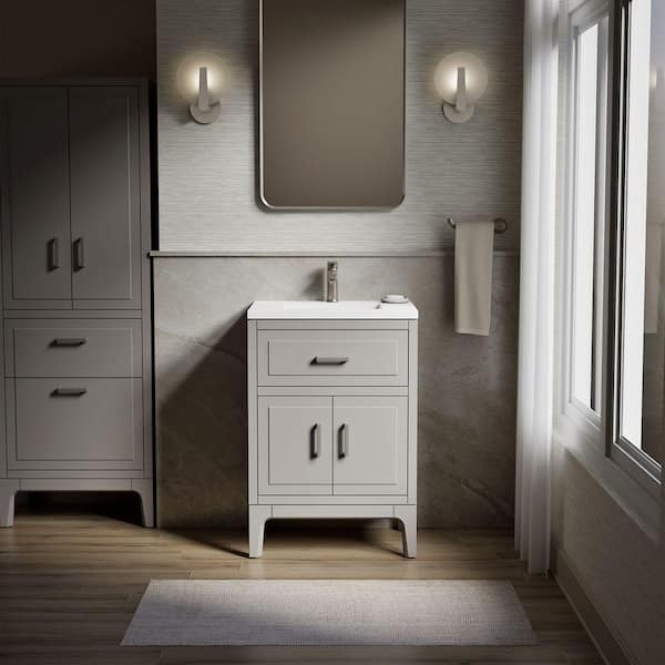Seer 24 in. Single Sink Freestanding Mohair Grey Bath Vanity with White Quartz Top Assembled