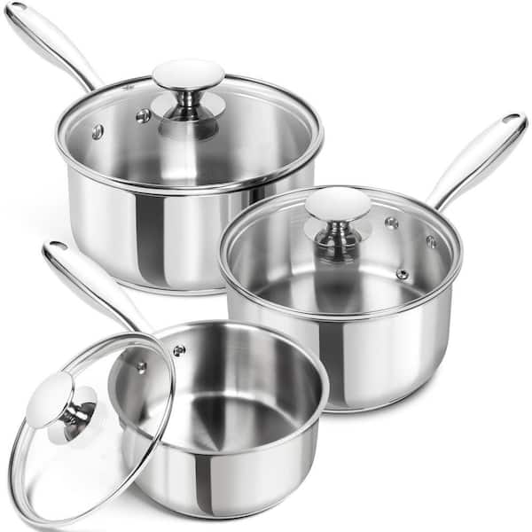 1-Pieces Stainless Steel Saucepan with Lid Silver Finish Aluminum