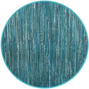 Rag Rug Turquoise/Multi 4 ft. x 4 ft. Round Speckled Striped Area Rug