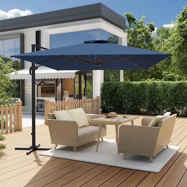 13 ft. x 10 ft. Market Patio Umbrella Steel Frame Garden Large Waterproof Cantilever Umbrella in Dark Blue