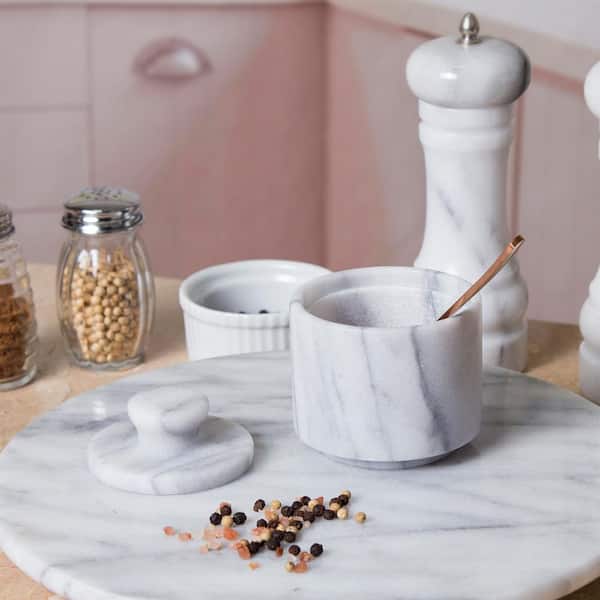 White Marble Salt & Pepper Mills Set - Creative Kitchen Fargo