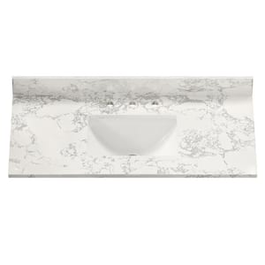 43 in. W x 22 in. D Engineered Stone Composite White Rectangular Single Sink Bathroom Vanity Top in Carrara White-3 Hole