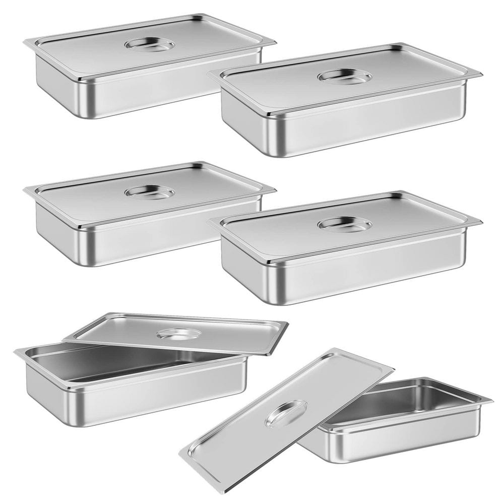 6-Piece Stainless Steel Steam Table Hotel Pans, 20.9 x 12.8 x 4 in. Roasting Pan Set with Lid