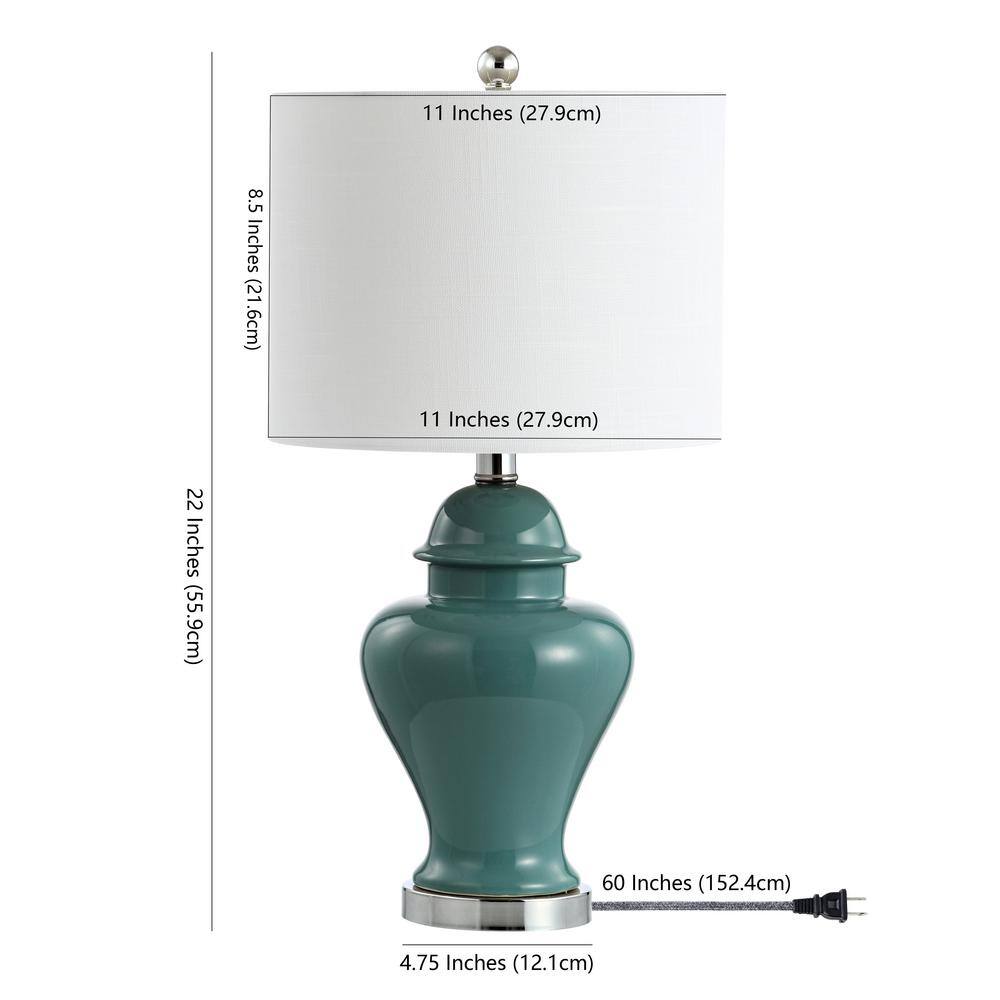 Jade Green Ceramic and Iron 22" Table Lamp Set with Linen Shade