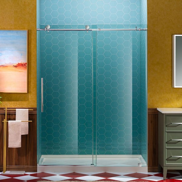 60 in. W x 80 in. H Sliding Frameless Shower Door in Chrome Finish with 5/16 in. Clear Glass