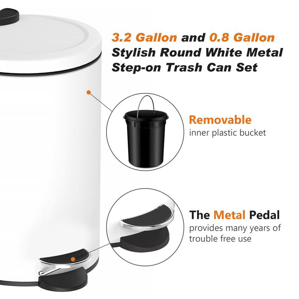 White Metal Step-On Trash Can Combo with Pedal