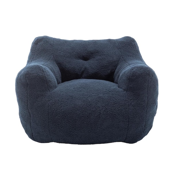 Dark Blue Teddy Large (37 in. x 35 in. x 31 in.) Bean Bag with Armrests, High-Density Foam Filling for Living Room