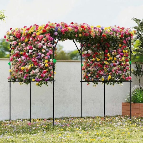 87.8 in. x 87.8 in. Black Steel Garden Arbor Garden Arch Trellis Metal ...