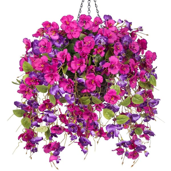 20.3 in. Purple Artificial Hibiscus Flowers with Basket for