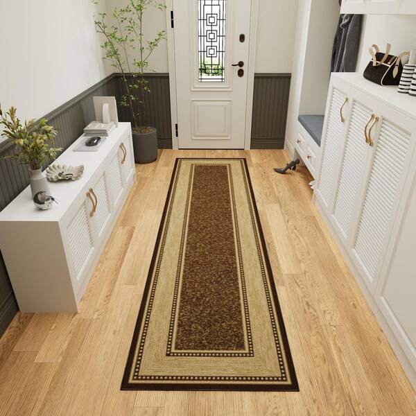 Ottomanson Ottohome Collection Brown Non-Slip Rubberback Bordered