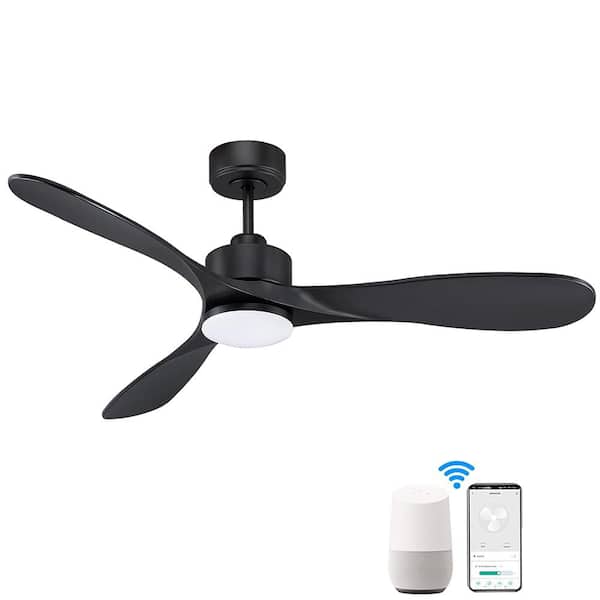 Sunpez 52 in. Smart Indoor/Outdoor Black Modern Ceiling Fan with Dimmable Integrated LED, Control by ‎App, Remote, Voice