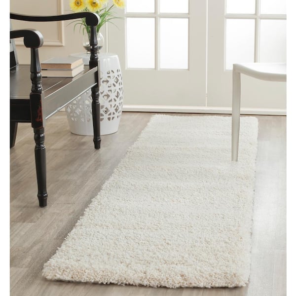 Milan Shag Ivory 2 ft. x 20 ft. Solid Flokati Runner Rug
