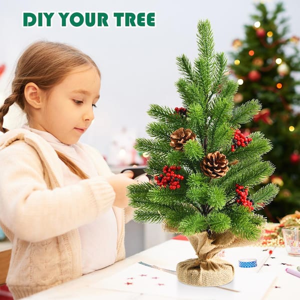 Tabletop Christmas Tree DIY Christmas Decorations for Home Décor 16-inch Pre-Lit Mini Christmas Tree Artificial Mini Christmas Tree Decor Battery Operated with Warm-White LED Lights