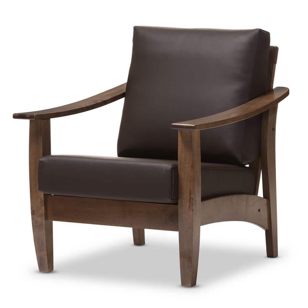 Eco-Friendly Mid-Century Modern Brown Faux Leather Accent Chair