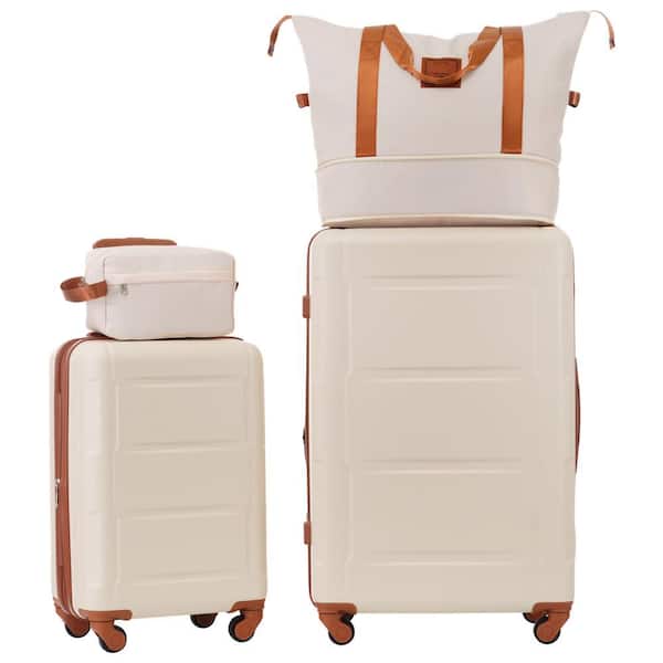 Merax 4-Piece Khaki and Brown Expandable ABS Hardshell Spinner 20 in. 28 in. Luggage Set with Travel Duffel Bag, Toiletry Bag