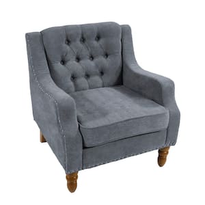 25.9 in. W x 24.8 in. D x 29.5 in. H Gray Linen Cabinet with Button Tufted Upholstered Accent Armchair
