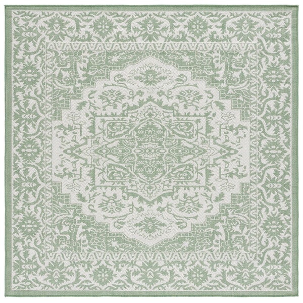 Bermuda Green/Ivory 7 ft. x 7 ft. Border Ornate Square Indoor/Outdoor Area Rug