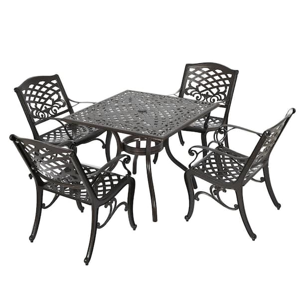 Noble House Sarasota Bronze 5-Piece Aluminum Square Outdoor Patio Dining Set