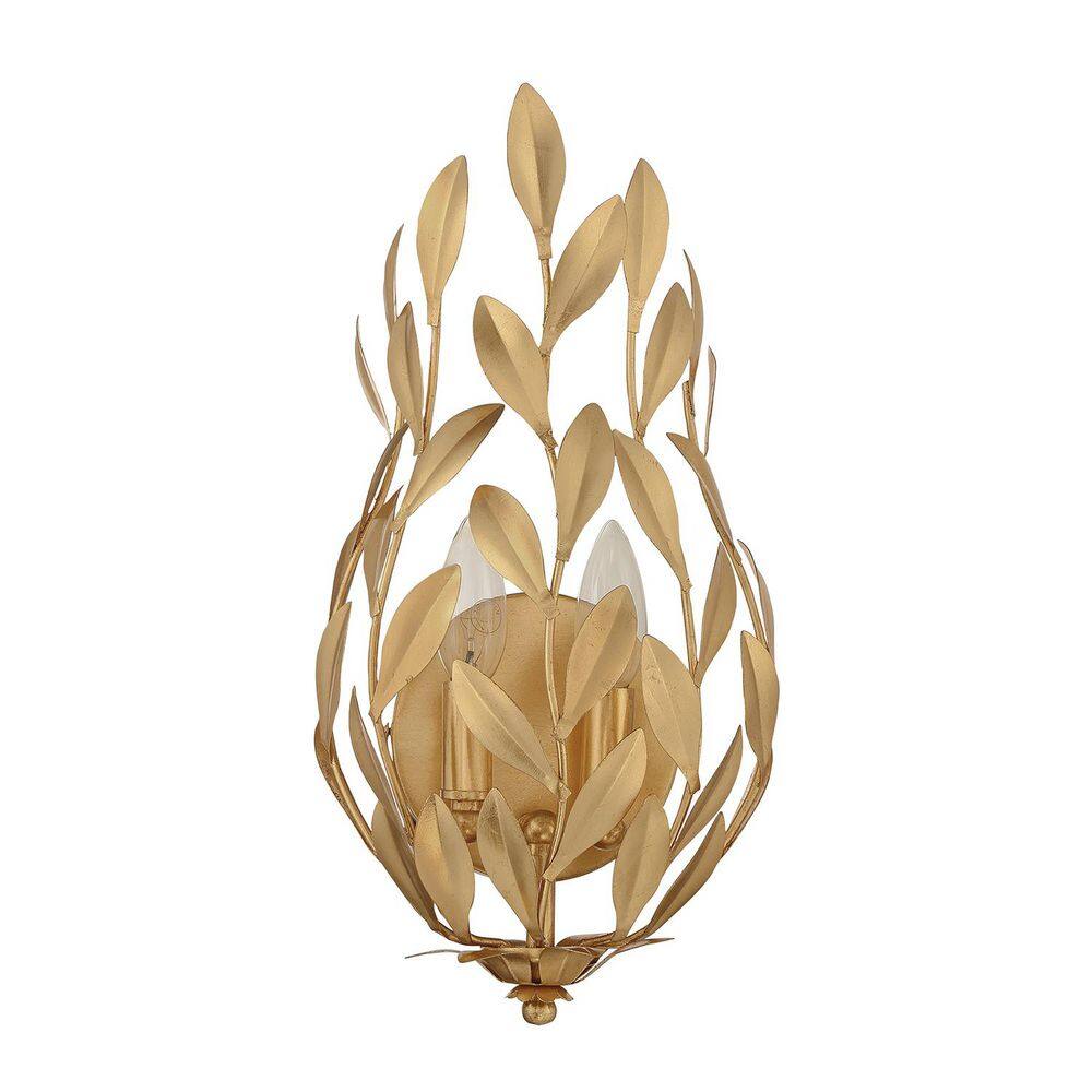 Antique Gold Wrought Iron Leaf Vanity Sconce, 16" Height