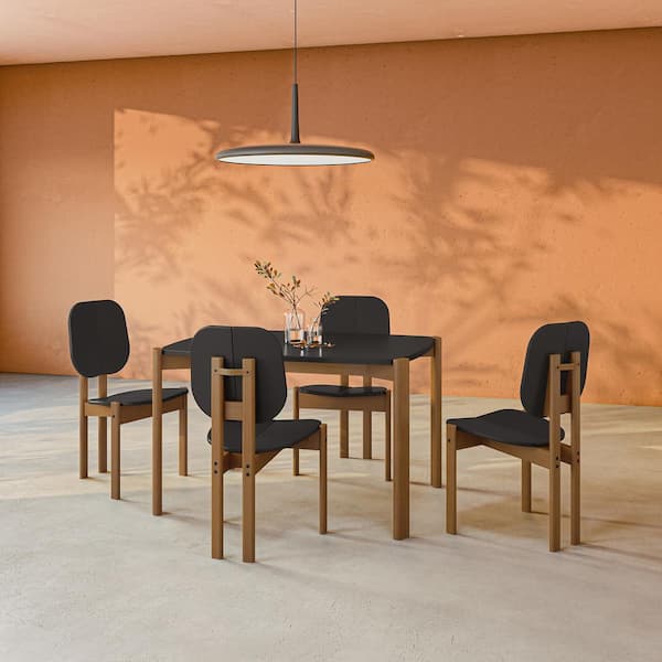 Manhattan Comfort Gales 5-Piece Mid-Century Modern Rectangle Matte Black MDF Wood Top Dining Room Set Seats 4