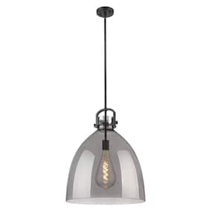 Newton Bell 100-Watt 1-Light Matte Black Shaded Mini Pendant Light with Tinted Glass Shade