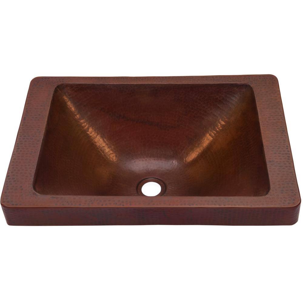 Antique Hand-Hammered Copper Rectangular Bathroom Sink
