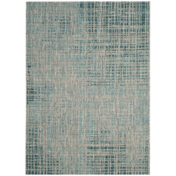 Courtyard Gray/Blue 8 ft. x 11 ft. Distressed Geometric Indoor/Outdoor Area Rug