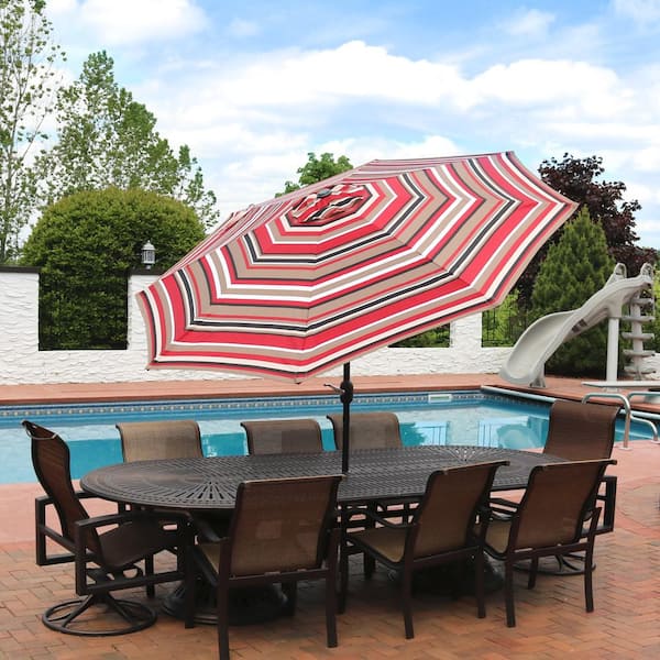 9 ft. Aluminum Market Tilt Patio Umbrella in Awning Stripe
