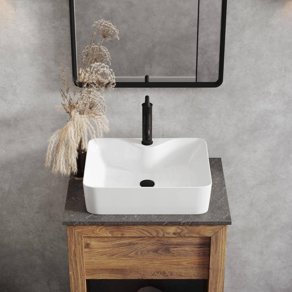 Glossy White Ceramic Above-Counter Vessel Sink, 19"