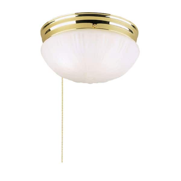 Westinghouse 2-Light Polished Brass Interior Ceiling Flush Mount with Pull Chain and Frosted Fluted Glass