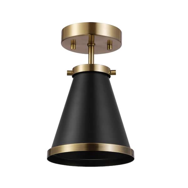 Novogratz x Globe Electric Mia 6.5 in. 1-Light Matte Black Semi-Flush Mount with Matte Brass Accent