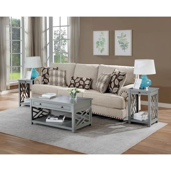 Coventry 3-Piece 36 in. Gray Medium Rectangle Wood Coffee Table Set with Drawer
