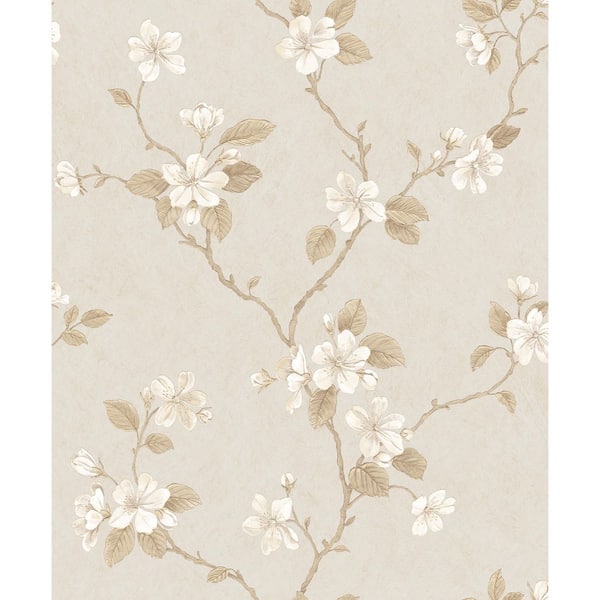 Unbranded Palazzo 2 Collection Beige Dogwood Floral Vinyl on Non-Woven Non-Pasted Wallpaper Roll