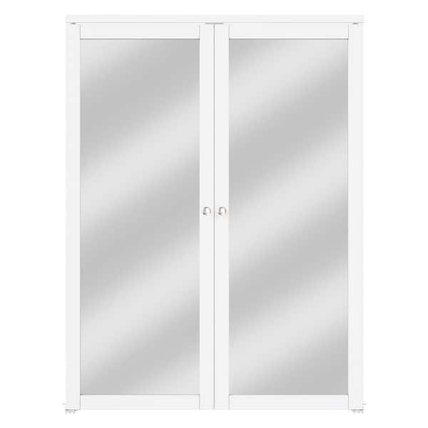 ARK DESIGN 60 in. x 80 in. Mirrored Glass Solid Core MDF Bi-fold Door Plus French Style Pivot Hardware (1-Lite White Finish)
