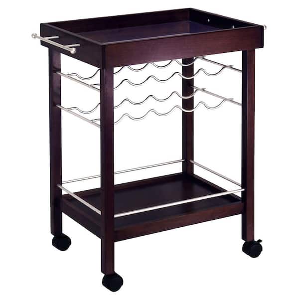 Winsome Wood 10-Bottle Espresso Wine Cart-DISCONTINUED