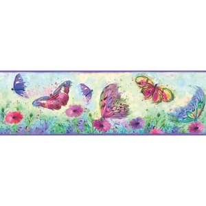 Ava Purple Butterfly Swoosh Purple Wallpaper Border Sample