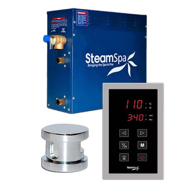 SteamSpa Oasis 4.5kW Touch Pad Steam Bath Generator Package in Chrome